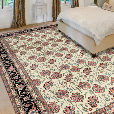 Bokara Rug Co., Inc. Hand-Knotted High-Quality Ivory and Navy Area Rug