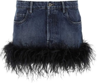 Brandon Maxwell Ostrich Feather Mini Skirt in Blue