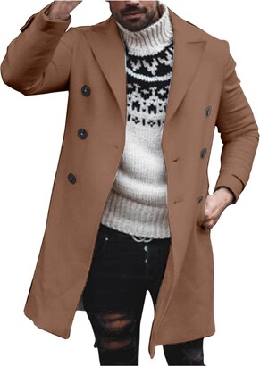 N\C Men's Classic Notched Collar Double Breasted Wool Blend Pea Coat Fall  Premium Wool Blend Slim Tops Stylish Big and Tall Trench Coat Heavyweight  Long Jacket Parka Overcoat White - ShopStyle