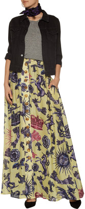 Just Cavalli Pleated Printed Silk-chiffon And Linen Maxi Skirt