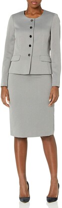Le Suit Women's Crosshatch Jacquard Suit-Skirt Set