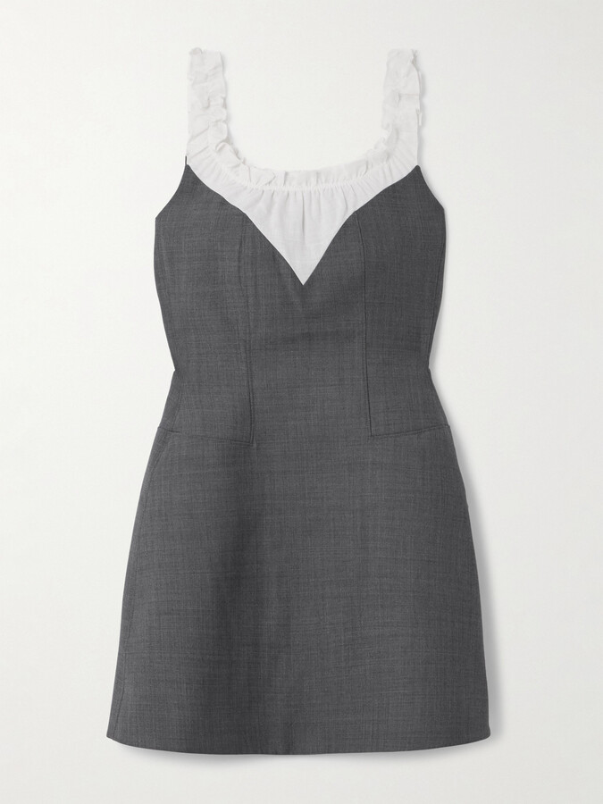 SHUSHU/TONG - Paneled Wool And Linen-blend Trimmed Grain De Poudre Mini Dress - Gray