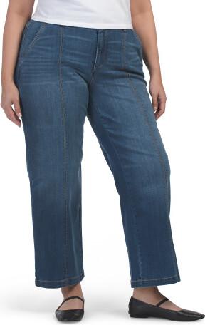 TJMAXX Plus Ab Solutions Wide Leg Front Seam Jeans For Women, Spandex/Cotton/Polyester