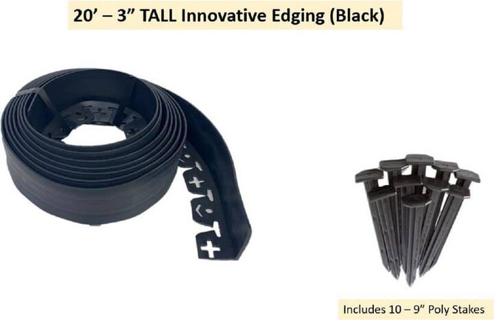 Valley View 20 ft. L x 2 in. W x 3 in. H Black Tall Resin Innovative Edge No Dig Edging with 9 in. Poly Stakes (10-Quantity)
