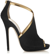 Thumbnail for your product : Jimmy Choo Fey Black Suede Gold Mirror Leather Platform Sandal