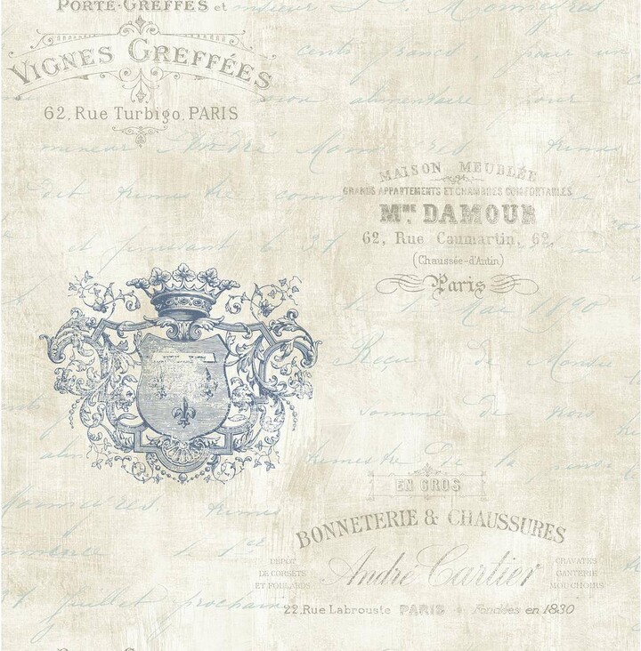 Seabrook Designs Charleston Linen and Denim Wine Crest Wallpaper
