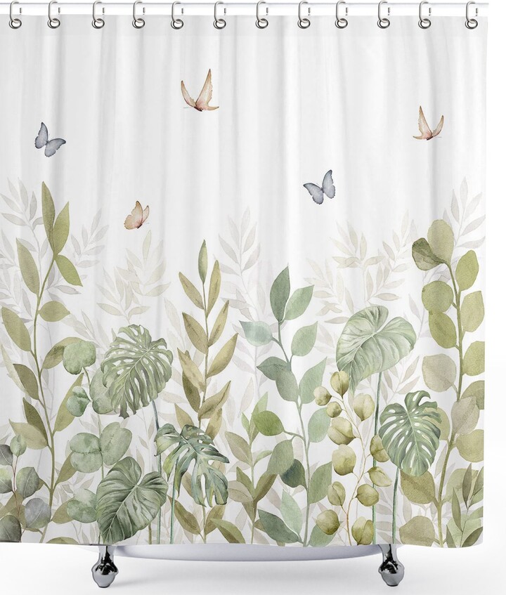 Sage Green Eucalyptus Leaf Shower Curtain Watercolor Bathroom Accessories  Set