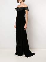 Thumbnail for your product : Marchesa off the shoulder velvet evening gown