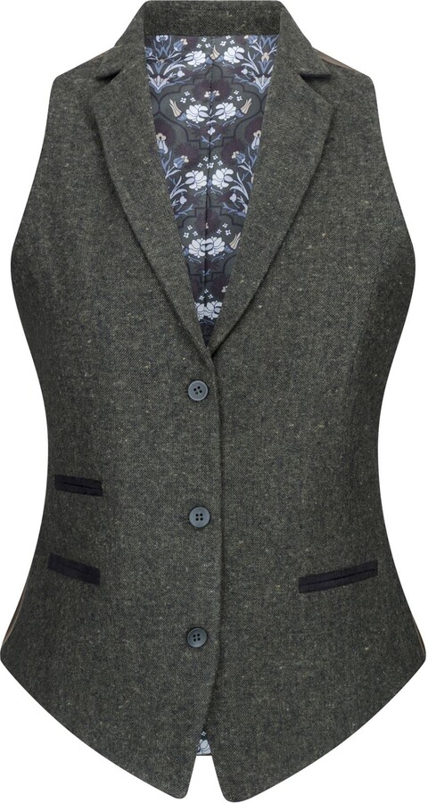 Womens Waistcoat Blazer Suit Wool Tweed Elbow