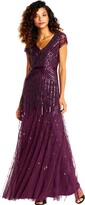 Thumbnail for your product : Adrianna Papell Women's Long Beaded V-Neck Dress with Cap Sleeves and Waistband