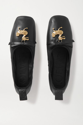 Loewe Embellished Leather Ballet Flats - Black