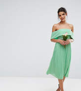 Thumbnail for your product : TFNC WEDDING Bardot Midi Dress with Pleated Skirt and Embellished Waist