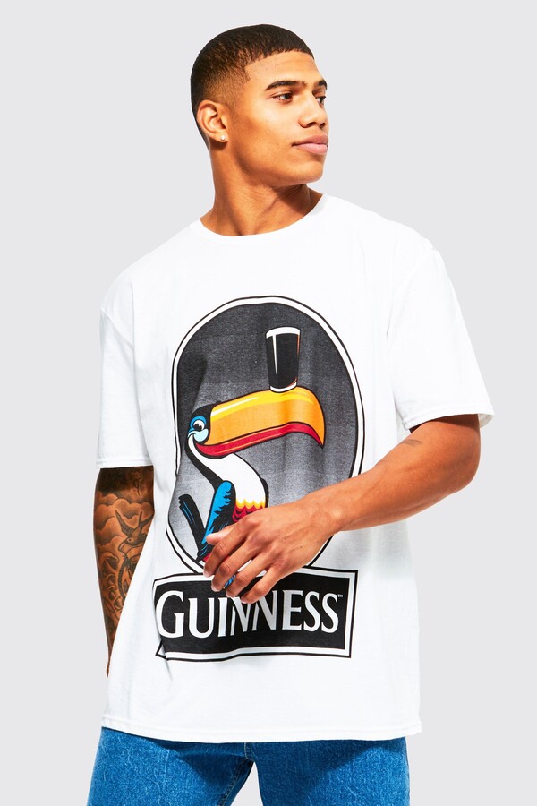 boohoo Mens White Oversized Guinness Toucan License T-shirt
