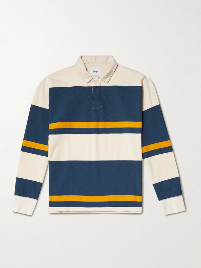 Drakes + HIM Twill-Trimmed Striped Cotton-Jersey Polo Shirt