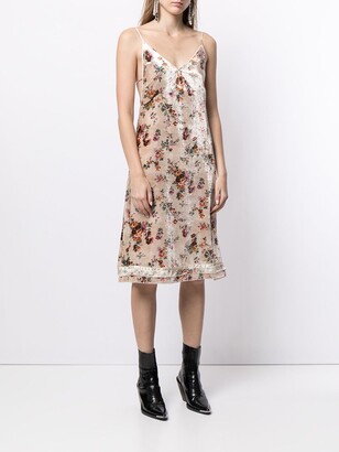 R 13 Velvet-Effect Floral-Print Short Dress