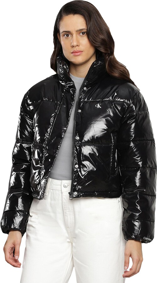 Calvin Klein Jeans Women Cropped Shiny Puffer Winter Jacket