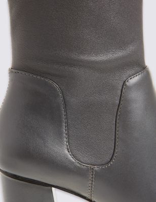 Marks and Spencer Leather Block Heel Stretch Ankle Boots