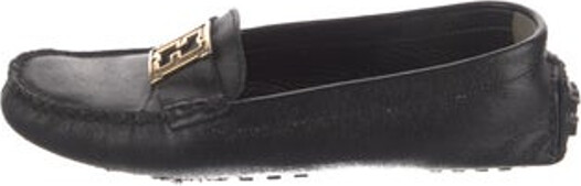 Fendi Leather Loafers Black Zucca FF Logo Semi-Pointed Toes