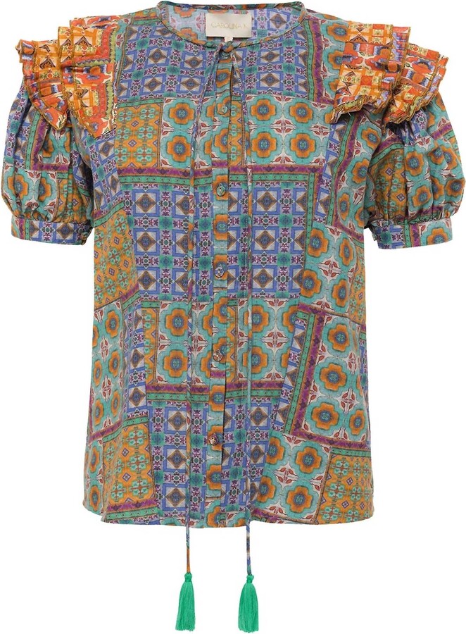 Carolina K. Women's Bella Blouse In Mix Tiles Basil
