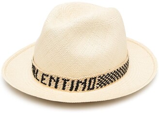 Valentino Logo-Band Straw Hat