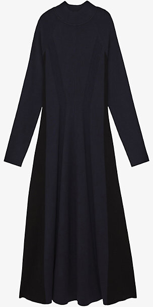 Reiss Womens Plum Purple Black Zaya Mock-Neck Stretch-Knit Midi Dress S