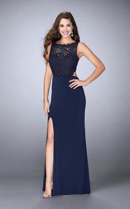 La Femme Sleeveless Lace Bodice Jersey Long Prom Dress 24484