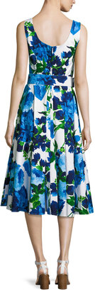 Samantha Sung April Floral-Print Sleeveless Dress, Blue/Multi