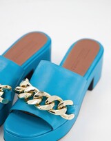 Thumbnail for your product : ASOS DESIGN Heidi premium leather chain platform heeled sandals in blue
