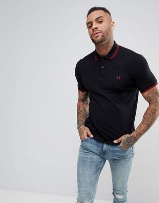 Fred Perry Slim Fit Twin Tipped Polo Shirt In Black