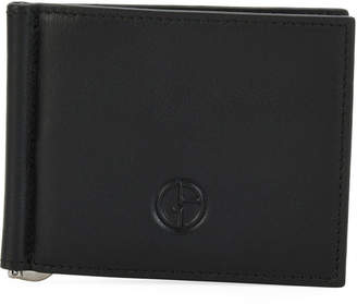Giorgio Armani Leather Card Case with Money Clip, Black