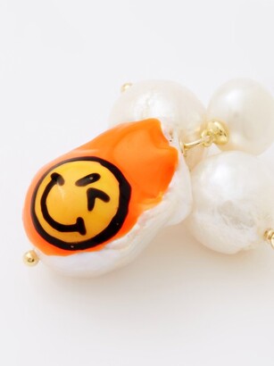 joolz by Martha Calvo Winking Face Pearl Mismatched Gold-plated Earrings - Orange Multi