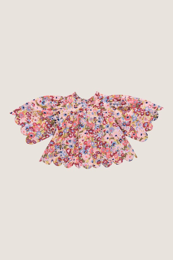 Pink Chicken Burgundy Large Sketched Floral Scallop Misha Top