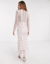 Thumbnail for your product : ASOS DESIGN DESIGN long sleeve lace peplum midi dress with lace up detail in light pink