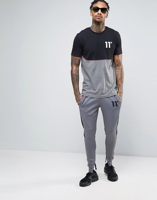 11 Degrees T-Shirt In Grey With Logo And Cut & Sew Panel