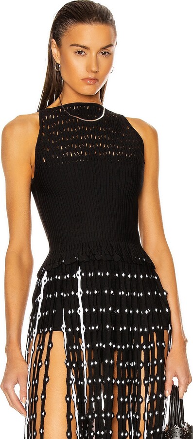 Alaia Knit Lace Sleeveless Top in Black
