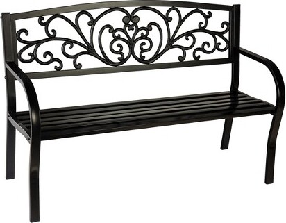 Plow & Hearth EvergreenBloomingGardenMetalBenchBlack