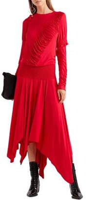 Preen Line Estela Asymmetric Ruched Stretch-cotton Jersey Midi Dress