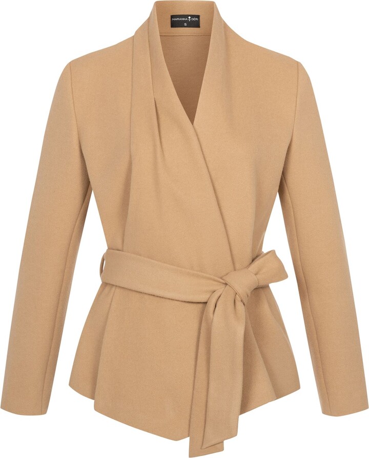 Marianna Déri Brown Wrap Jacket With Shawl Collar Sand