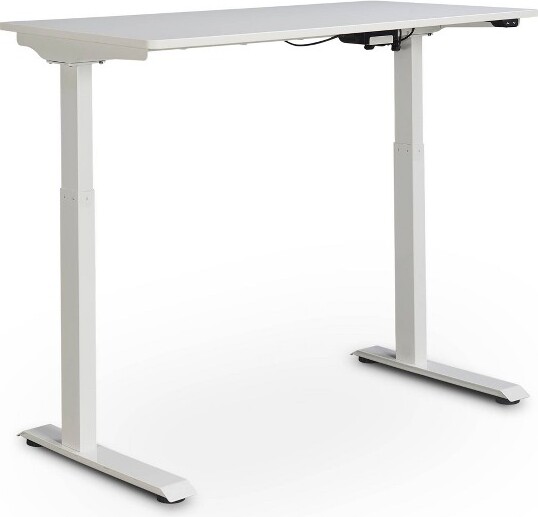 TrueSeating ErgoElectricHeightAdjustableStandingDeskWhite ModernStyle,MetalFrame,WoodSurface,NoStorage