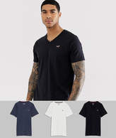Thumbnail for your product : Hollister 3 pack v-neck t-shirt seagull logo slim fit in black/gray/white