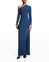 Thumbnail for your product : Aidan Mattox Beaded-Cuff Asymmetric Crepe Gown