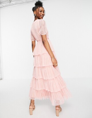Anaya With Love puff sleeve midaxi dress with tiered skirt in pink