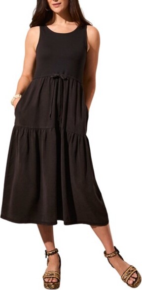 Women's Tribal Mixed Media Midi Dress Small Black