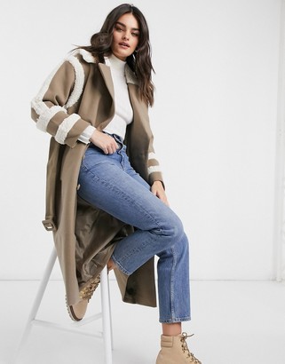 Fashion Union trench coat with shearling details