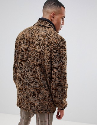 ASOS DESIGN Tall teddy jacket in zebra print with pocket