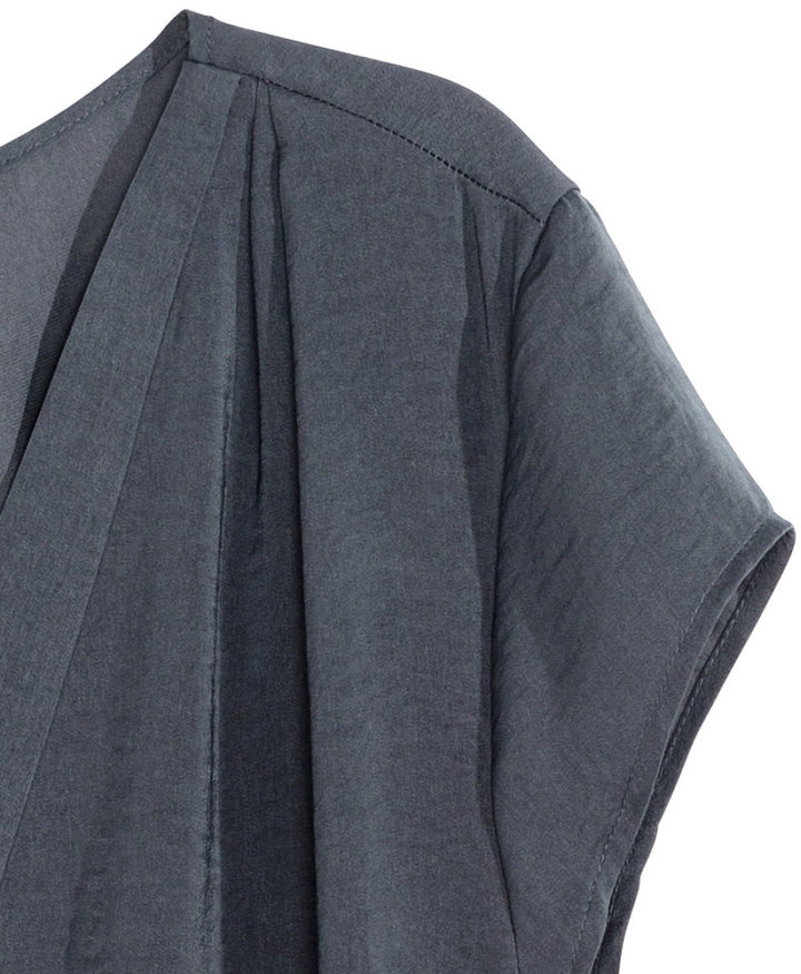 H&M V-neck Satin Blouse - Dark gray - Ladies - ShopStyle Short Sleeve Tops