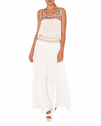 Nicole Miller Floral Embroidered Tiered Maxi Dress