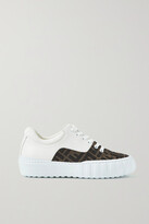 Thumbnail for your product : Fendi Mesh-trimmed Logo-jacquard Canvas And Leather Sneakers - Dark brown