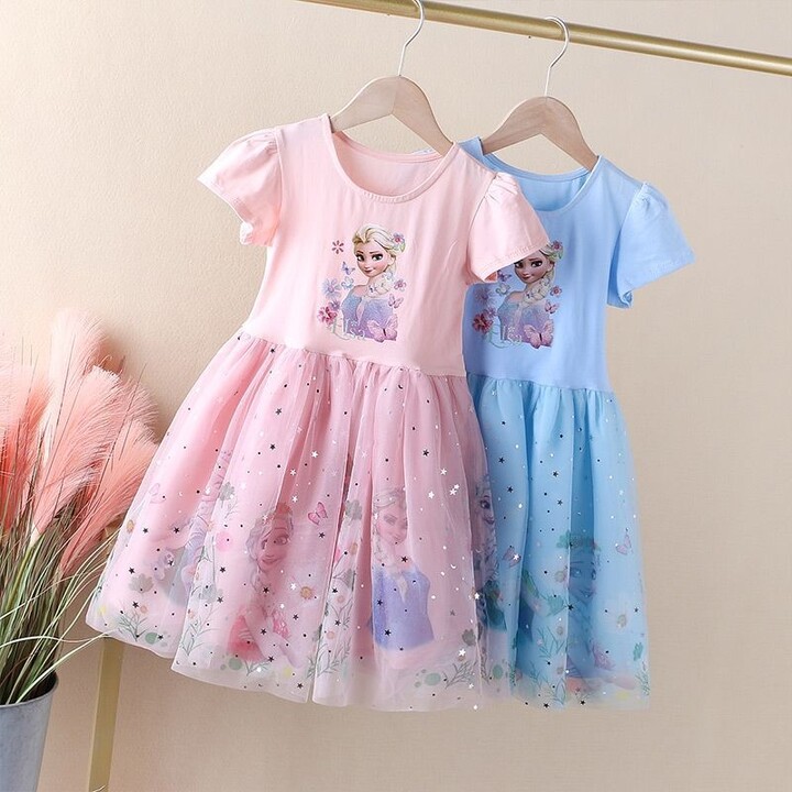 Potdemiel 2025 New Disney Summer Kids Dress Clothes Pretty Girls Dresses Frozen Elsa Anna Princess Party Costume For Children Clothing