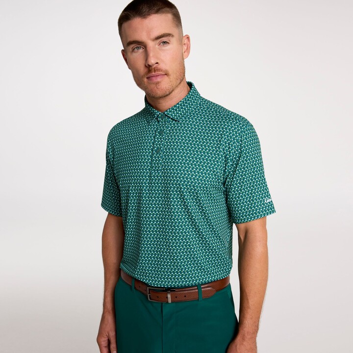 Walter Hagen Men's Performance 11 Novelty Print Golf Polo, Large, Bloody Mary Coral